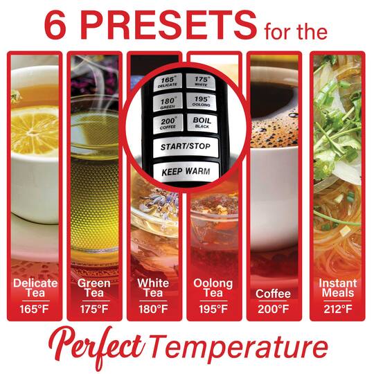 Brentwood 1.79qt. Cordless Digital Glass Electric Kettle with 6 Precise Temperature Presets and Swivel Base